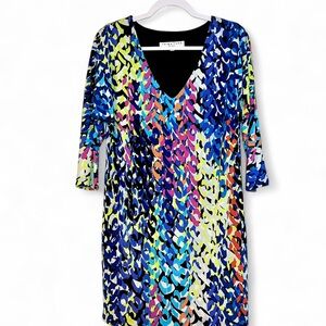 Trina Turk Multicolor Pattern Shift Dress Size 6 Stretch 3/4 Sleeve